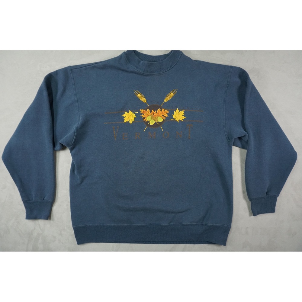 Vintage Vermont Sweatshirt Mens Large Blue Hanes Crewneck 90s Made in USA